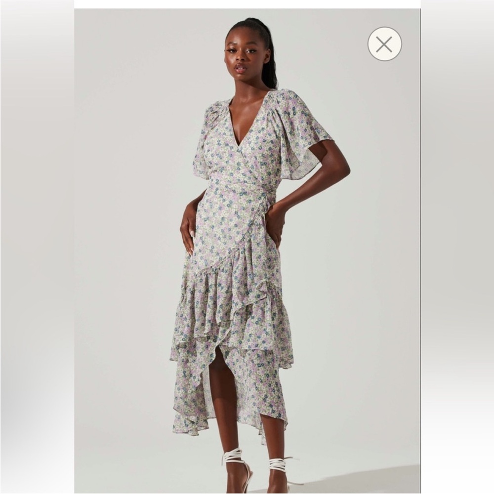 Floral V-Neck Ruffle Wrap Dress